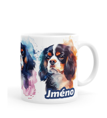 Kavalír king Charles španěl (trikolor) - hrníček se jménem psa